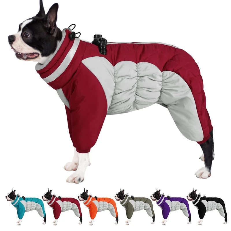 AOFITEE Fullbody Dog Coat - Warm Fleece Jacket for Small Dogs, Turtleneck Christmas Winter Coats with Harness, Reflective Dogs Puffer Jacket with Legs, Four Legged Pet Jackets for Pug, Jack Russel, S