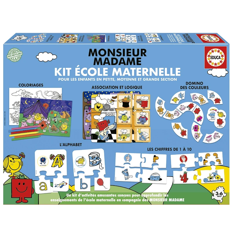 Educa - Kindergarten Kit Mr Madame, New Complete Kit of activities in French, the most fun way to learn while playing with our favorite characters. plus3 Years (19691)