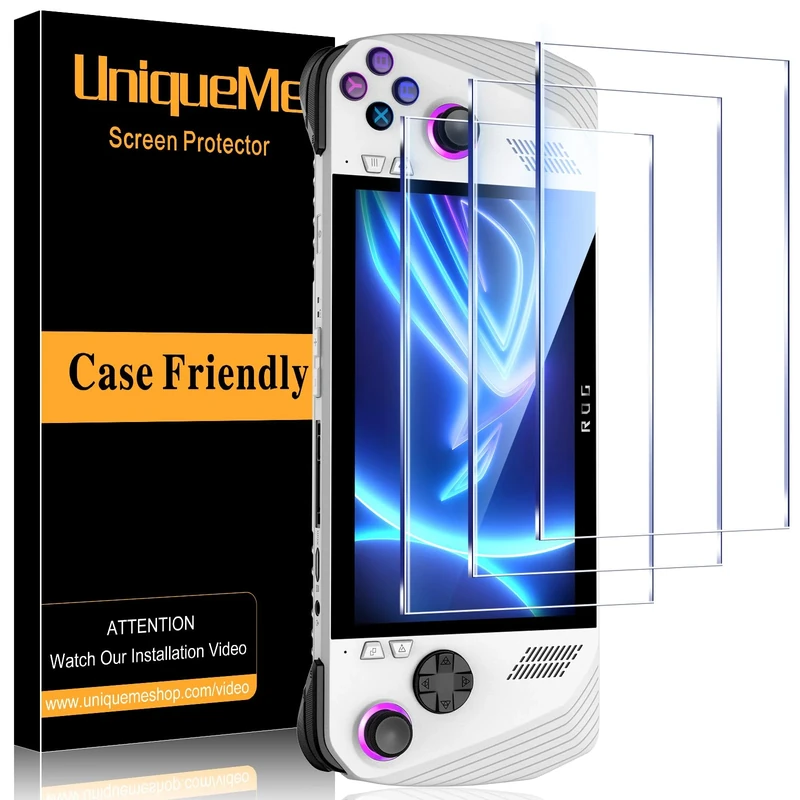 UniqueMe [3 Pack Screen Protector Compatible with ASUS ROG Ally Handheld 2023 7.0-inch,Tempered Glass Transparent Ultra HD Screen Protector, 9H Hardness Anti Scratch Bubble Free Anti-Fingerprint
