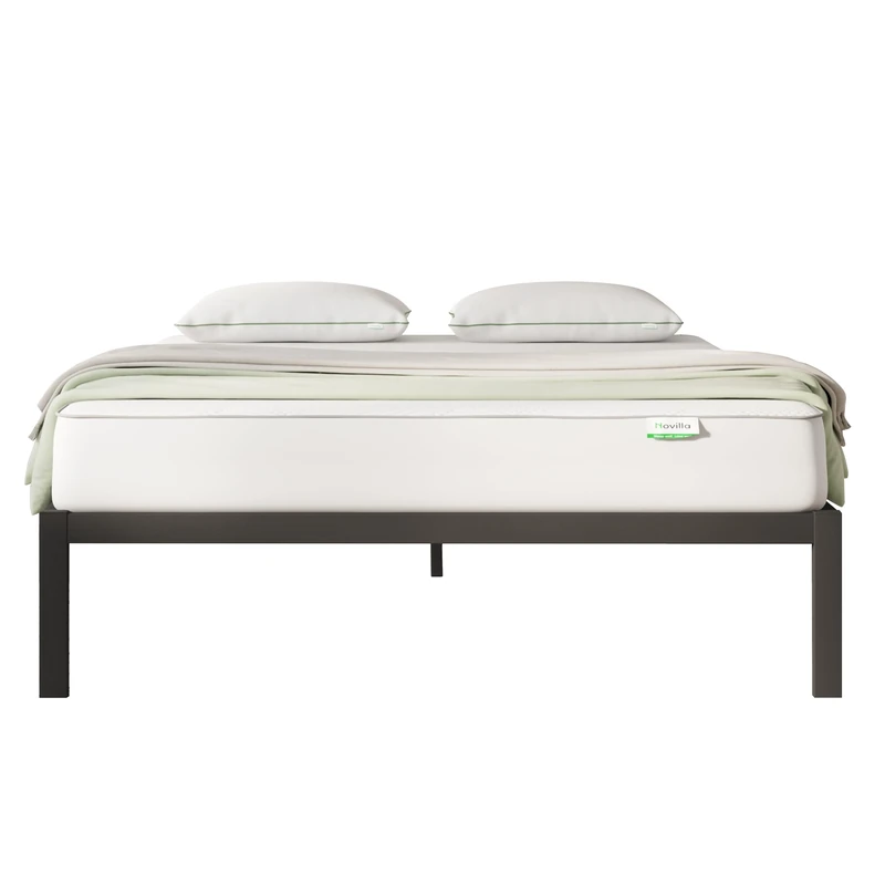 Novilla 30.5cm Metal Single Bed Frame, Platform Bed Frame with Noise-Cancell Design, Engineered Wood Slat Support, Solid Support Legs, Easy Assembly, Underbed Storage Space 90x190cm, Black