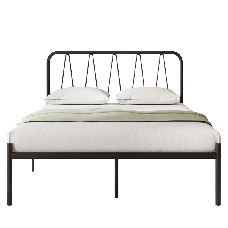 Novilla 36cm Metal Bed Frame, Platform Bed Frame with Headboard, Steel Slat Support, Mattress Foundation, Easy Assembly, Underbed Storage Space 160x190cm, Black