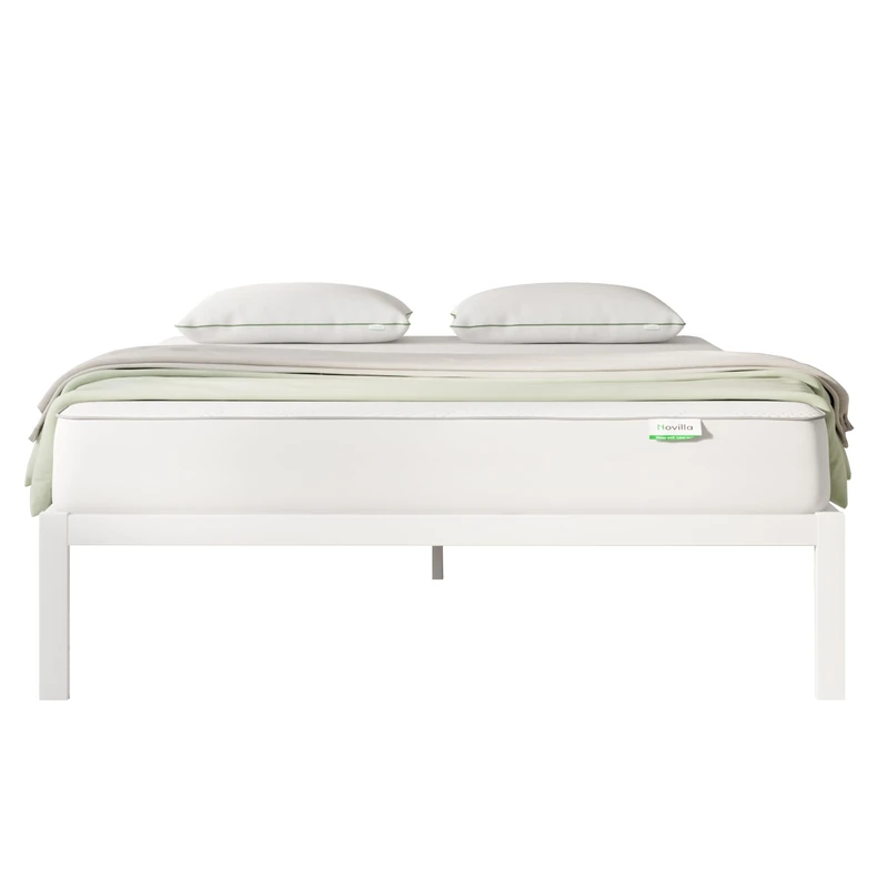 Novilla 30.5cm Metal Bed Frame, Platform Bed Frame with Noise-Cancell Design, Engineered Wood Slat Support, Solid Support Legs, Easy Assembly, Underbed Storage Space 120x200cm, White