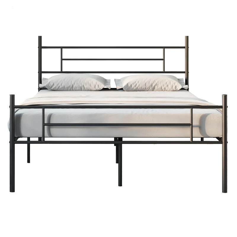 Novilla 30.5cm Metal Bed Frame with Headboard and Footboard, Steel Slat Support, Mattress Foundation Non-Slip Design, Easy Assembly, Underbed Storage Space 120x200cm, Black