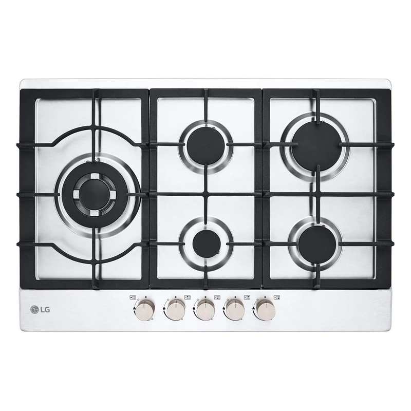 LG CBGZ3016S 5-Burner Gas Hob, 75 cm, Power 11.5 kW, Methane and LPG, Safety Valves, Triple Crown Burner, Cast Iron Anti-Tilt Grills, Stainless Steel Plate