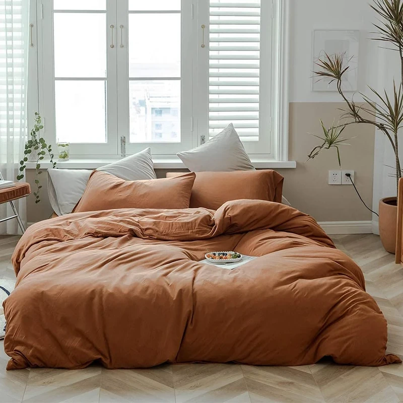 AMWAN Pumpkin Caramel Jersey Knit Cotton Duvet Cover Twin XL - Rust Color Comforter Cover, Terracotta Bedding Set, Simple Style - 1 Twin XL Duvet Cover, 2 Pillowcases