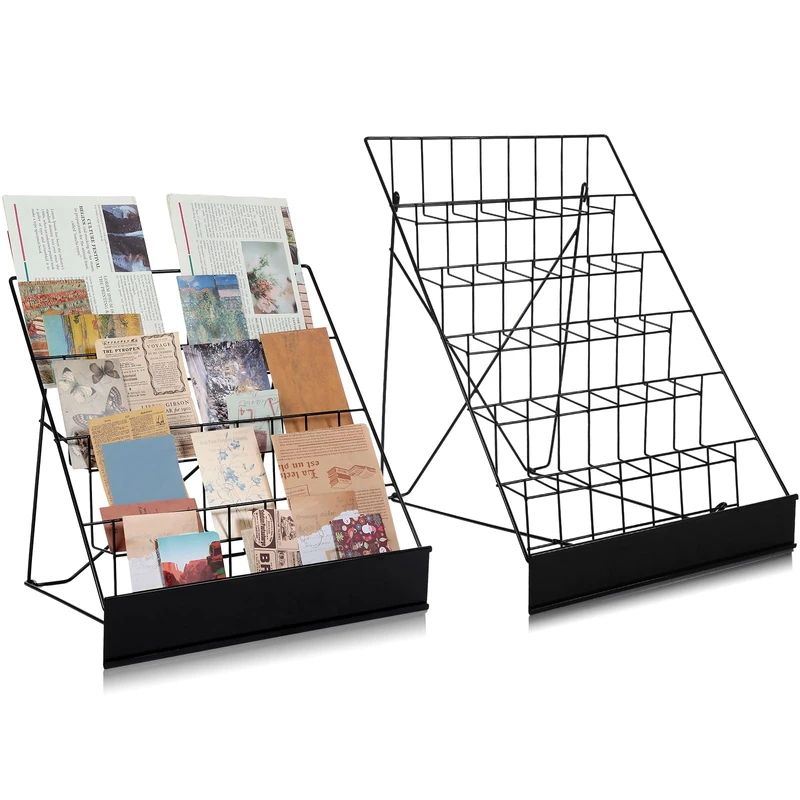 Ireer 2 Set 4 Tiered and 6 Tiered Wire Display Rack for Countertop, Book Display Rack Comic Book Magazine Newspaper Display Stand CD Greeting Card Shelf Stand Holder for Library Classroom Office
