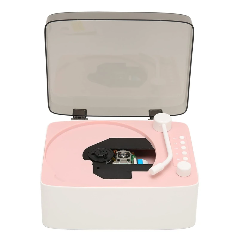 Vintage Retro CD Player - Multifunctional Music Player with HiFi Speakers and Function (Pink)
