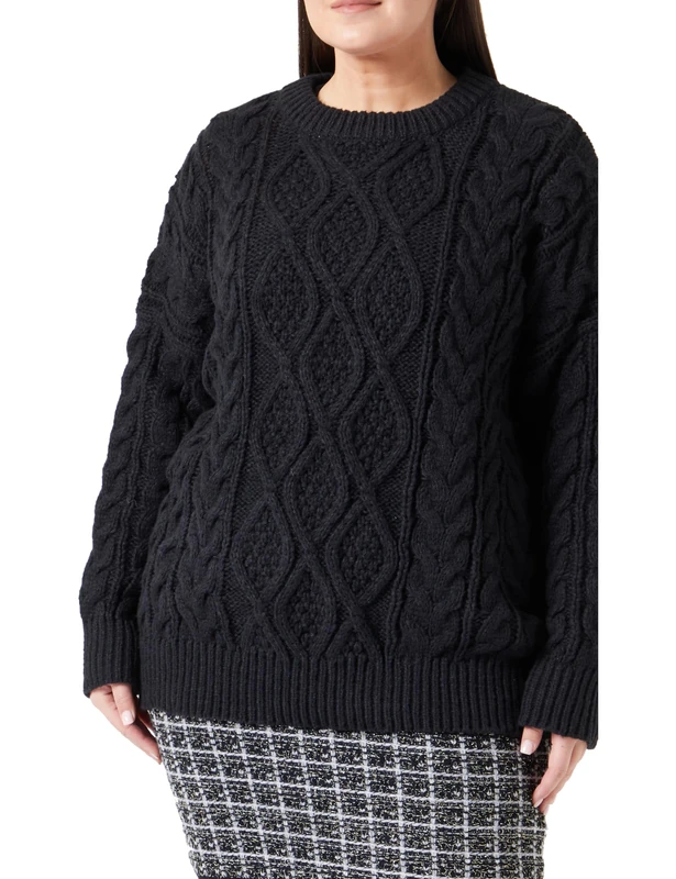 sookie Women's Crew Neck Cable Knit Pullover Polyester Black Size XL/XXL Sweater