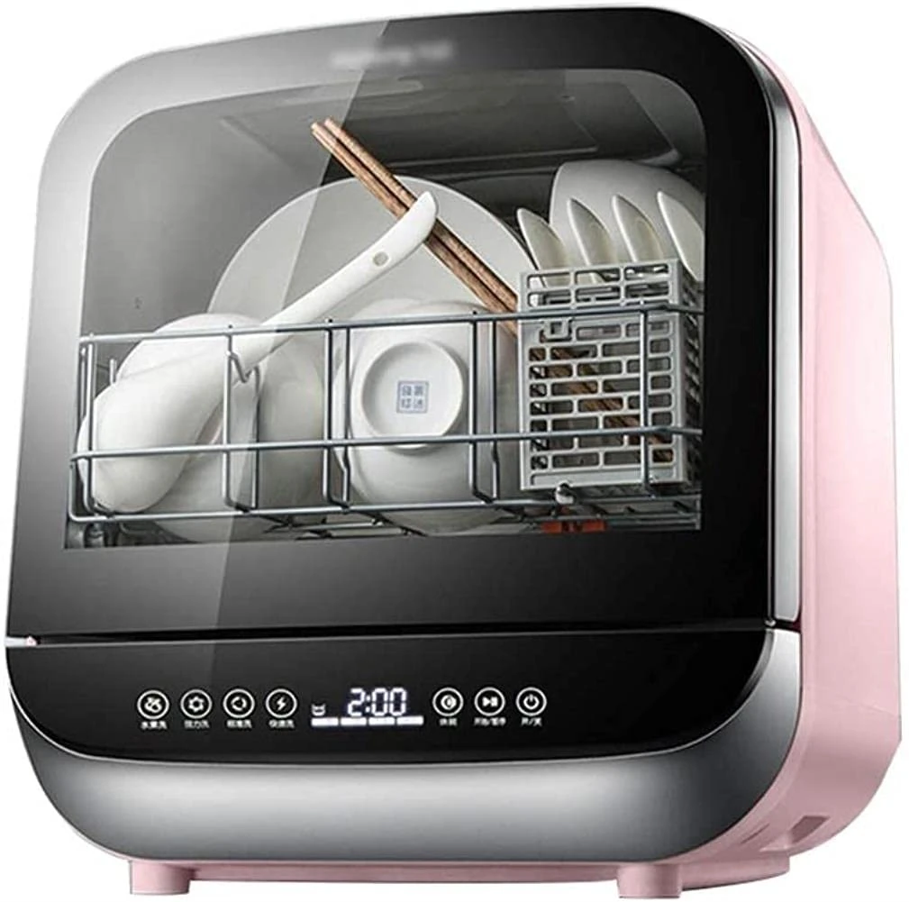 HZWJD Table Top Compact Dishwasher, 5L Water Consumption, Pink, 37.8 * 41.2 * 42.2cm, Countertop Installation, Polypropylene, Acrylonitrile Butadiene Styrene Material