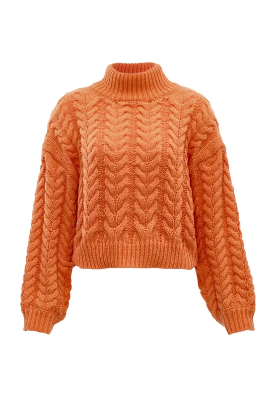 myMo Women's Match Knitted Jumper with Turtleneck, Polyester, Orange, Size M/L Pullover Sweater, M