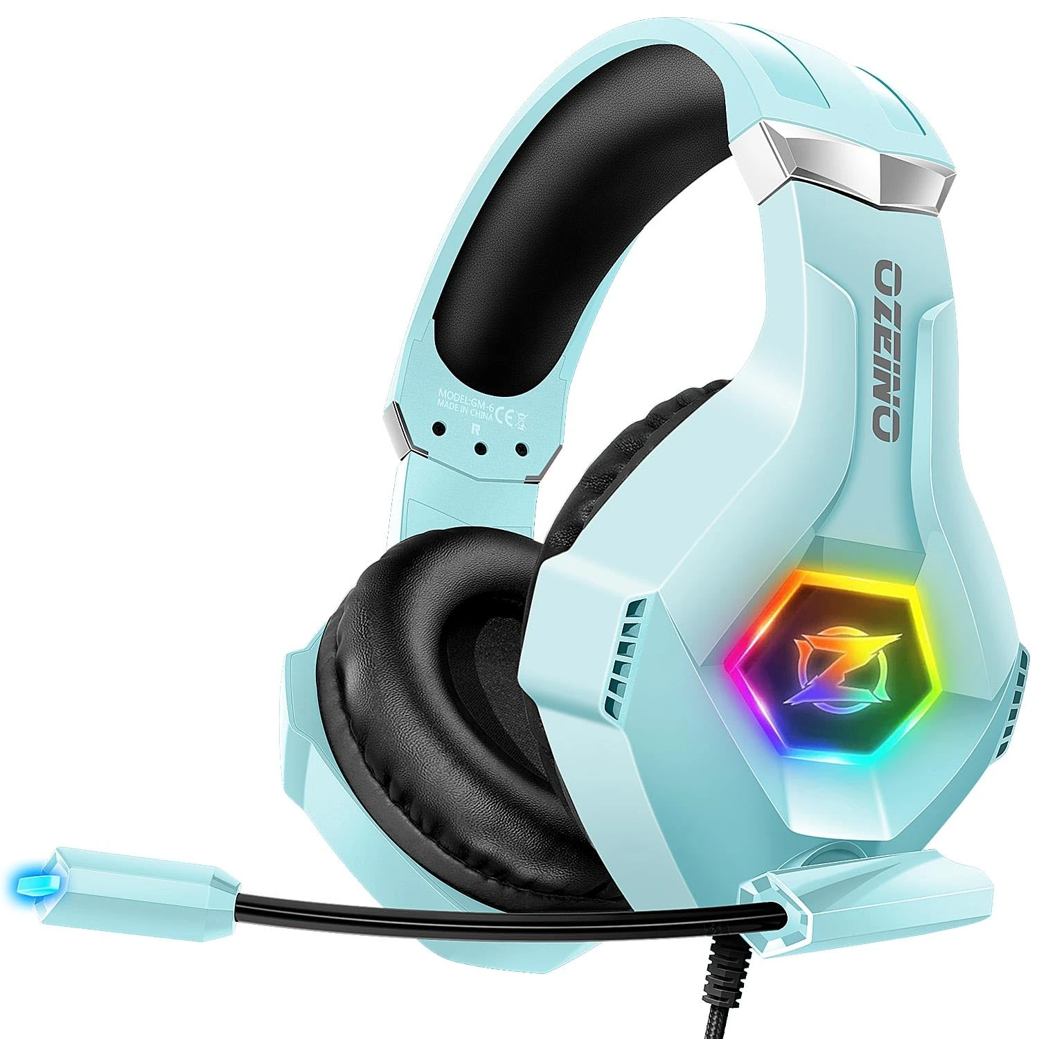 Ozeino Gaming Headset, 3D Sound Effects, Noise Eduction Microphone, Gaming Headphone for Ps4, Ps5, Xbox One, PC, Switch(light blue)