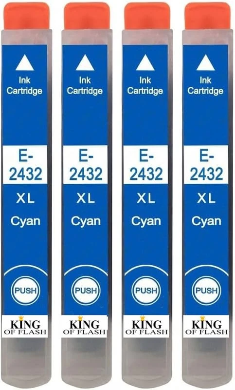 KING OF FLASH 24XL Cyan Ink Cartridge Replacement for Epson Printers