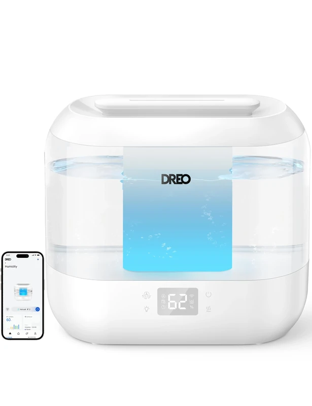 DREO 4L Smart Humidifier for Bedroom Baby, Cool Mist Humidifiers for Home, 28dB Quiet Humidifier, LED Display, Humidity Sensor, Oil Diffuser, 36H Runtime, Nightlight, Top Fill, Touch/APP/Voice Control