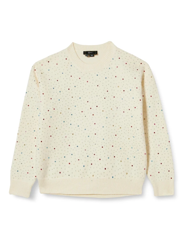 faina Women's Chic Diamond Crew Neck Sweater Wool White Size Xs/S Pullover, Women Jumper, Ladies Jumper, XL