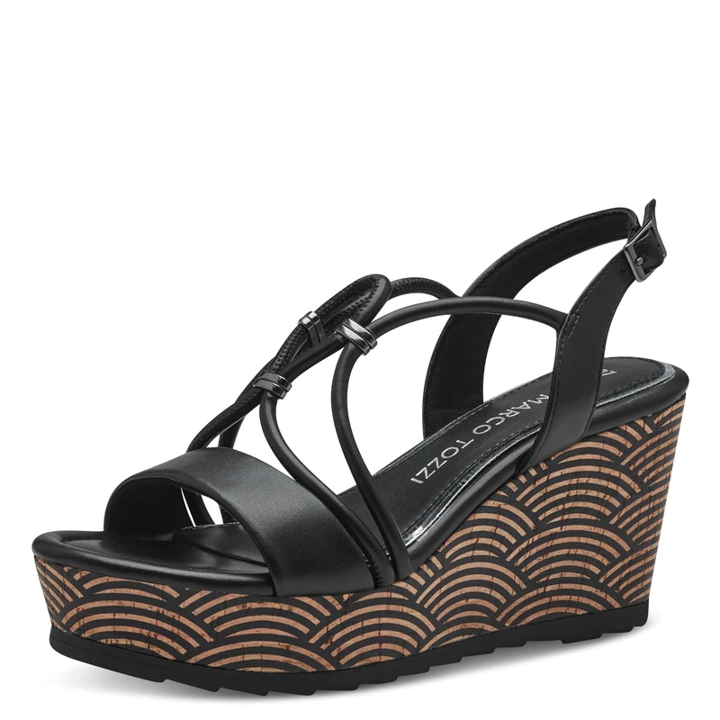 MARCO TOZZI Women's 2-28349-42 Wedge Sandal, Black, 7.5