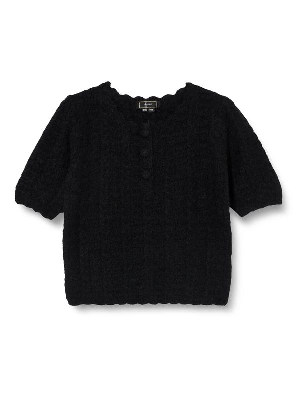 faina Women's Thin Hollow Vintage Crochet Knit Short Sleeve Black Size XL/XXL Pullover Sweater