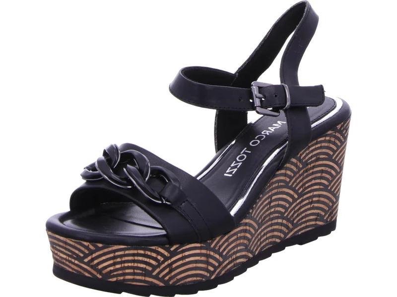 MARCO TOZZI Women's 2-28304-42 Wedge Sandal, Black, 5.5