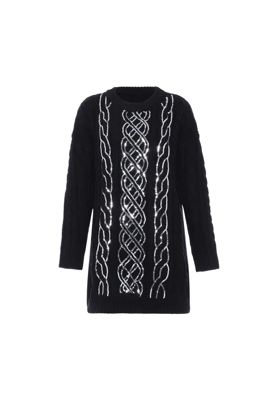 faina Women's Stylish Knitted Jumper with Textured Pattern Black Size XL/XXL Pullover Sweater