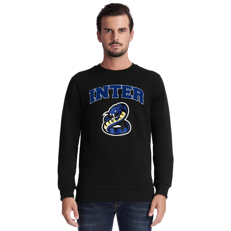 Inter Unisex Adults Felpa Girocollo Adulto, Collezione Esclusiva Round Neck Sweatshirt, Official Product, Back to Stadium Exclusive Collection, 100% Cotton, Suitable for All Nerazzurri Fans, Black, S