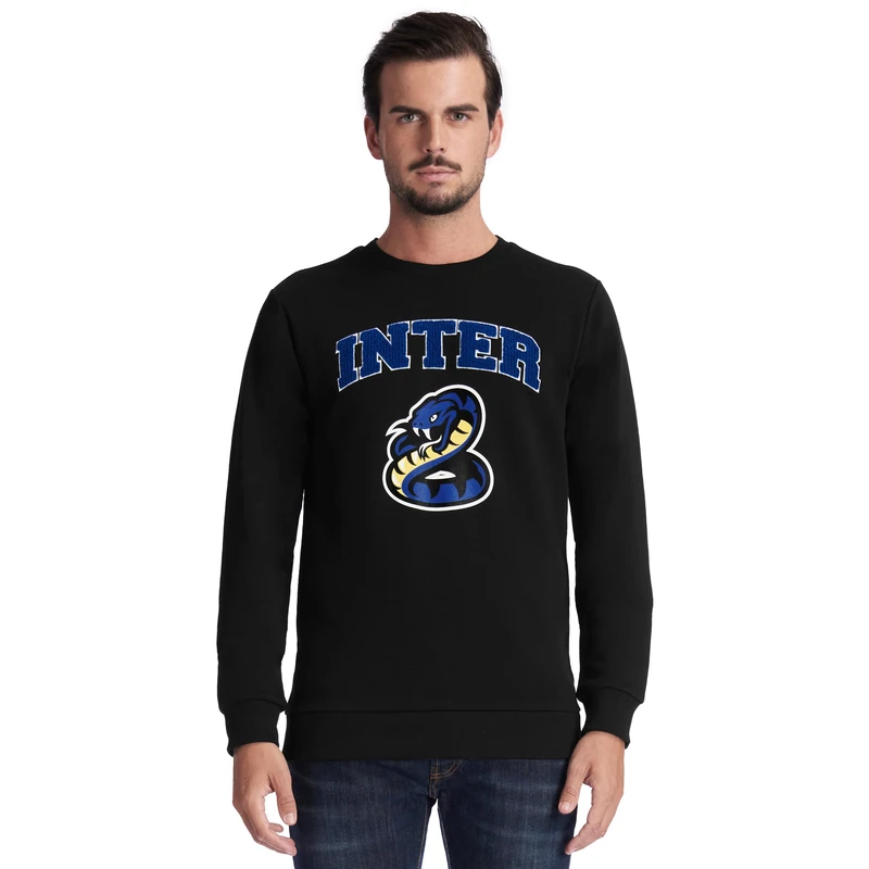Inter Unisex Adults Felpa Girocollo Adulto, Collezione Esclusiva Round Neck Sweatshirt, Official Product, Back to Stadium Exclusive Collection, 100% Cotton, Suitable for All Nerazzurri Fans, Black, M