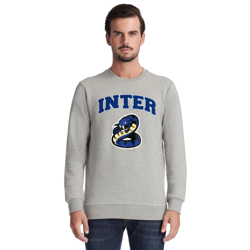 FC Internazionale Milano S.p.A. Inter Felpa Girocollo Unisex-Adulto, Collezione Esclusiva Back to Stadium, Unisex Adults’ Inter Unisex-Adult Round Neck Sweatshirt, Official Product, Back to Stadium Exclusive Collection, 100% Cotton, Suitable for All Nerazzurri Fans, Grigio Chiaro, -