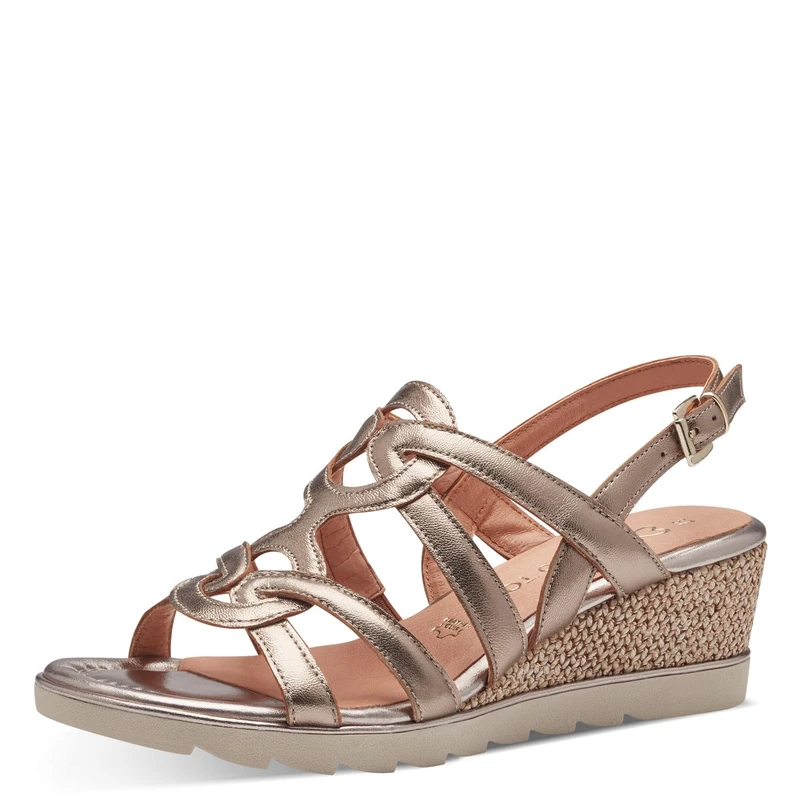 MARCO TOZZI Women's 2-28702-42 Wedge Sandal, Metallic Rose, 5