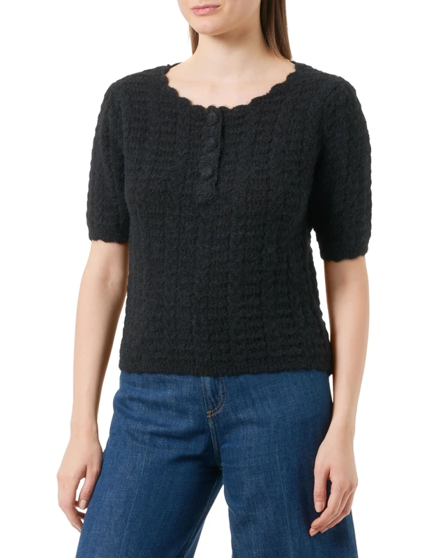 faina Women's Thin Hollow Vintage Crochet Knit Short Sleeve Black Size Xs/S Pullover Clothing Sweater