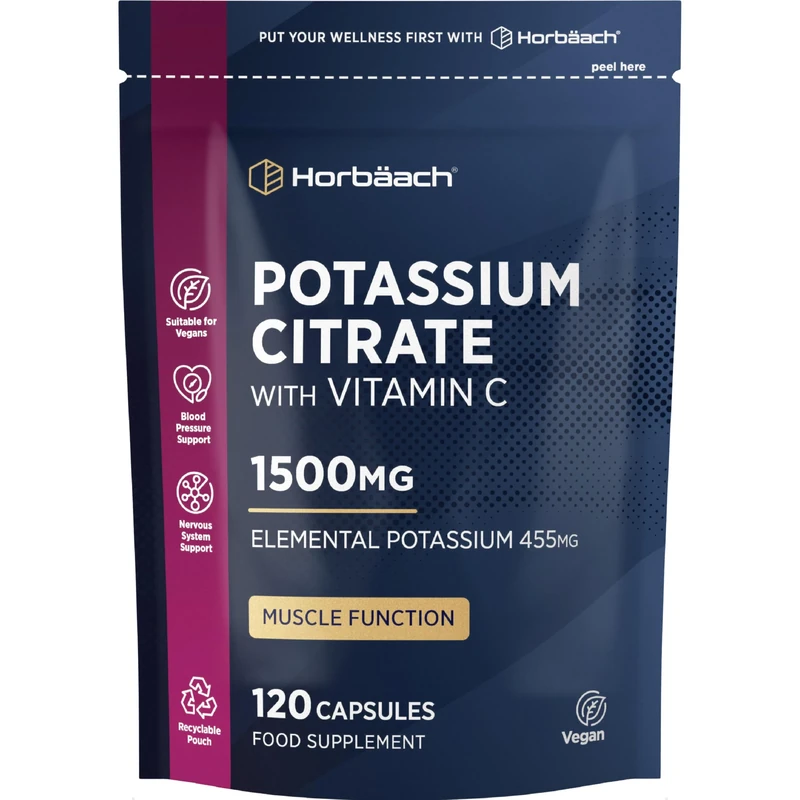 Horbaach Potassium + Vitamin C 1500mg - 120 Vegan Capsules