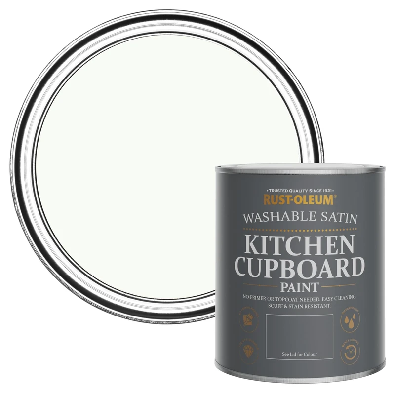 Rust-Oleum White Scrubbable Kitchen Cupboard Paint in Satin Finish - Still 750ml