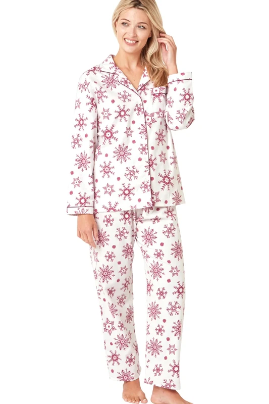 Indigo Sky Women's Luella 100% Brushed Cotton Wincyette Pyjama, Rose Wine Snowflake, 20-22