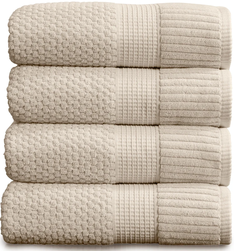 NY Loft 100% Cotton 4-Pack Bath Towel Set | Sand | Oeko-TEX | Quick-Dry