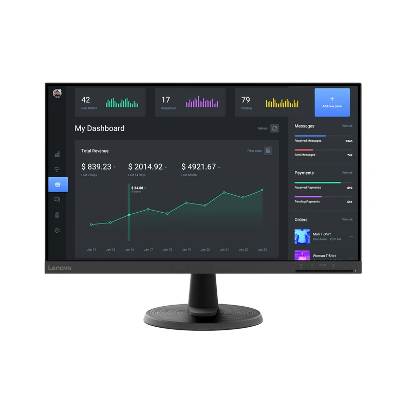Lenovo D24-40 Monitor, 23.8" FHD Display, Tilt Stand, HDMI and VGA Ports, 75Hz Refresh Rate, AMD FreeSync, 250 nits, Raven Black - Image 1