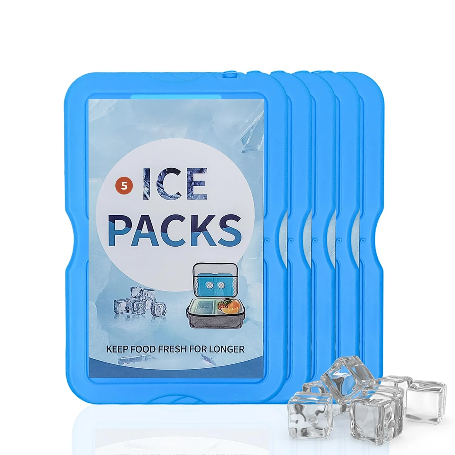 Original Cool Pack - Slim & Long-Lasting Reusable Ice Pack Freezer Blocks for Coolers, Lunch Boxes, Beach, Camping, Fishing - Cooler Accessories for Fresh & Cold Food Storage (5 Pack)