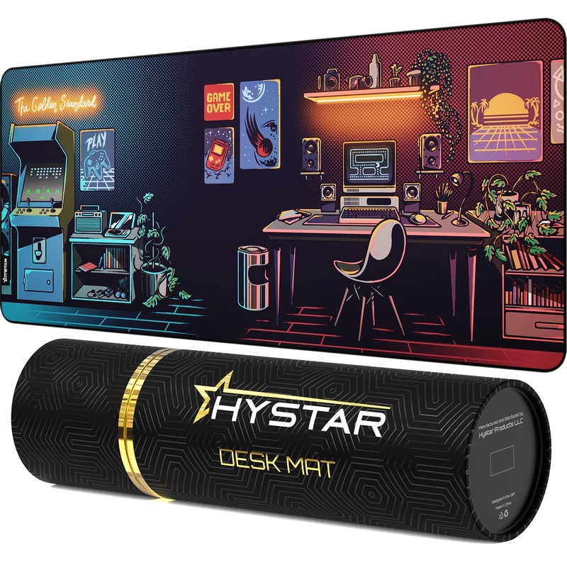 Hystar® Extended Gaming Mouse Pad | XXL 36" x 16" | 5mm Thick, Waterproof Surface, Smooth Polyester Fabric, and Natural Rubber Base | Nostalgia