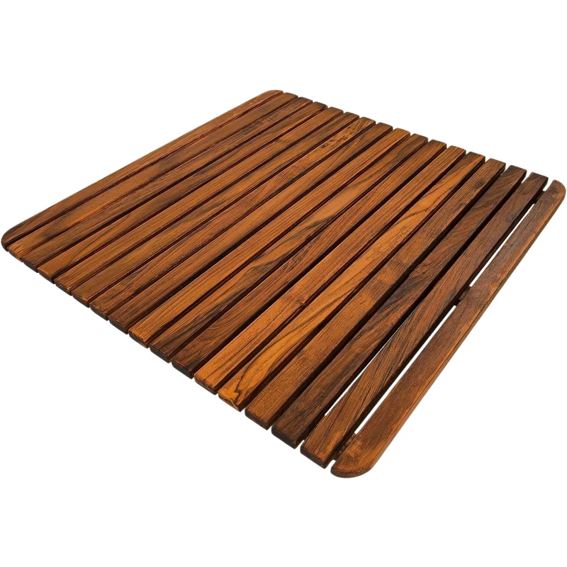 Nordic Style Premium Teak Shower and Bath Mat for Indoor and Outdoor Use - Non-Slip Wooden Platform for Spa, Sauna, Pool, Hot Tub - Flooring Decor and Protector (24" x 24", Oiled Finish)