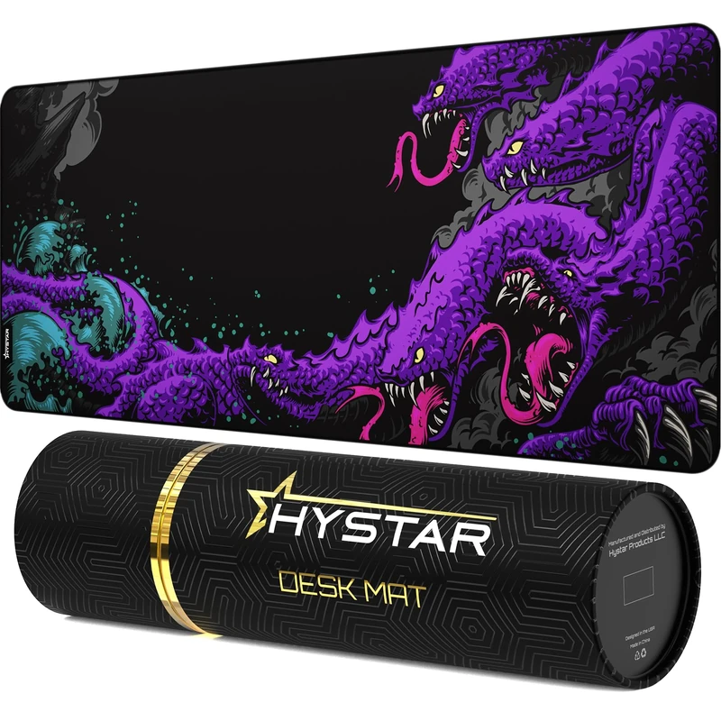 Hystar Extended Gaming Mouse Pad | XXL 36" x 16" | 5mm Thick, Waterproof Surface, Smooth Polyester Fabric, and Natural Rubber Base | Mythic Hydra