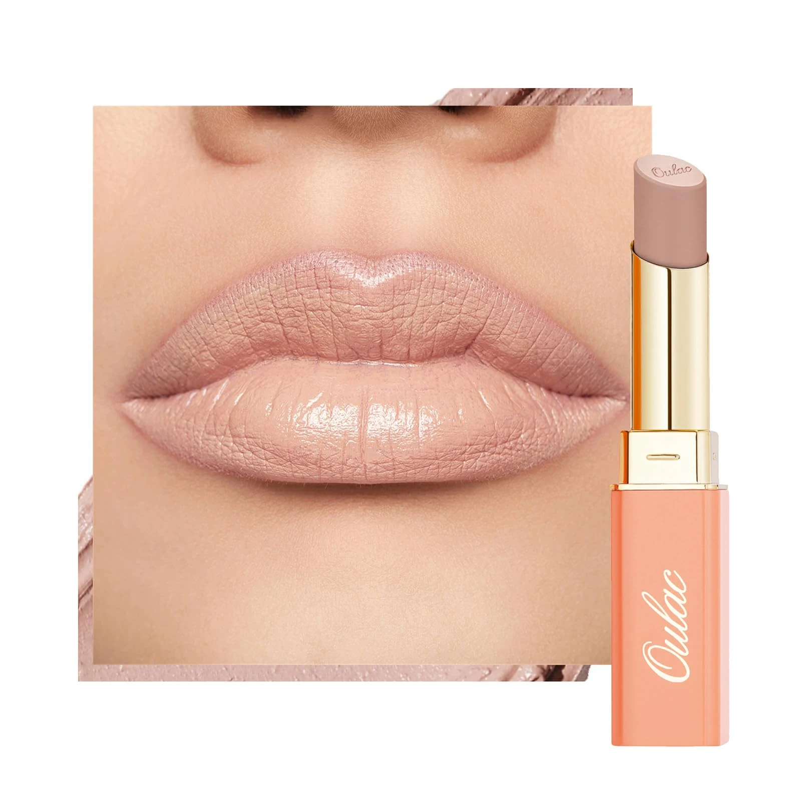 Oulac Satin Matte Lipstick - Nude Long Lasting Lip Stick, Beige Lip Base Primer, Intense Color with Smooth Creamy Texture, Moisturizing & Weightless Formula, Vegan, 4.3g, SG01 Bare