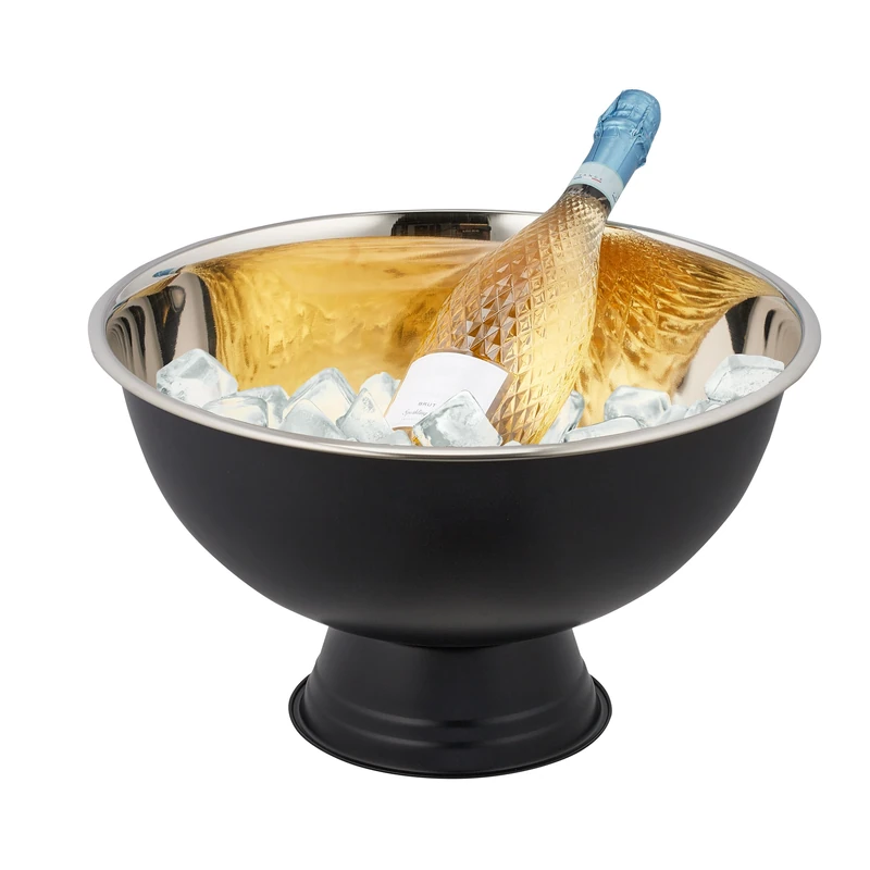 Relaxdays Ice Bucket, Stainless Steel, HxD: 23.5 x 40 cm, Bottle Cooler for Wine & Champagne, XXL Drinks Chiller, Black, 23.5 x 40 x 40 cm