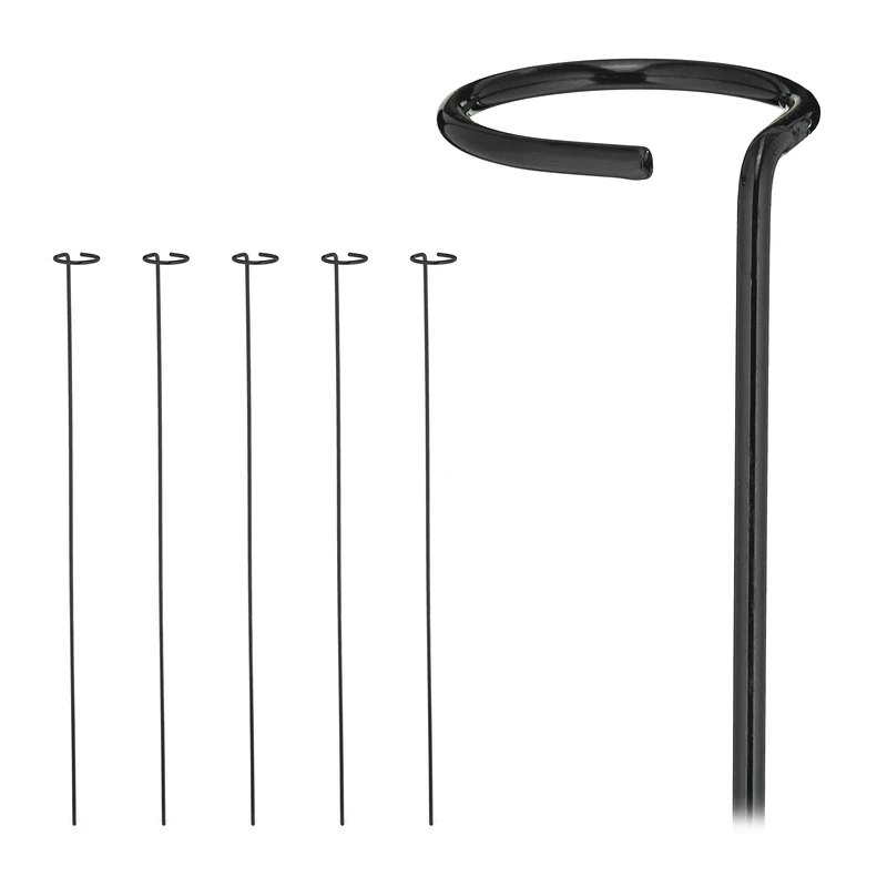 Relaxdays 6x Metal Plant Supports with Ring - 80cm Black Steel
