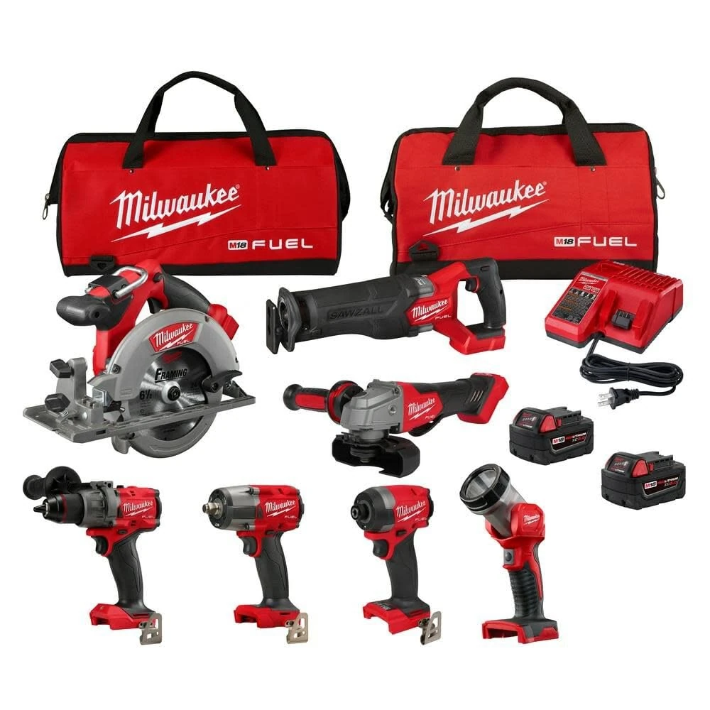Milwaukee M18 FUEL 18V Lithium-Ion Brushless Cordless Combo Kit with Two 5.0Ah Batteries, 1 Charger, 2 Tool Bags (7 Tools)
