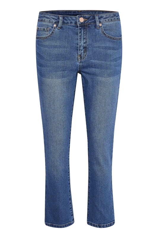 Kaffe Women's Women's Jeans Slim Fit High-Waisted Flared Legs Denim Cropped Length Jeans, Medium Blue Denim,