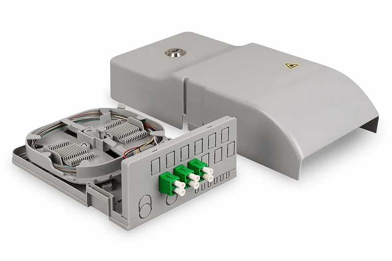 Digitus ASSMANN FTTH House Transfer Point - for 12 SC Simplex, 12 LC Duplex or E-2000 Couplings - Pre-Assembled - Includes 3 x LC/APC Duplex Couplings - OS2 - IP54 Protection Class - Wall Mounting -