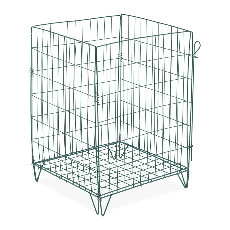 Relaxdays Metal Compost Bin, Bottom Grid and Legs, HxWxD: 68 x 46 x 46 cm, Wire Composter for Garden Waste, Steel, Green