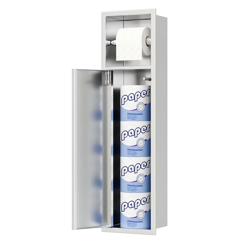 Recessed Toilet Paper Holder,Brushed Toilet Tissue Holder with Storage Cabinet for Toilet Brush Holder,304 Stainless Steel Wall Bathroom Roll Paper Holder