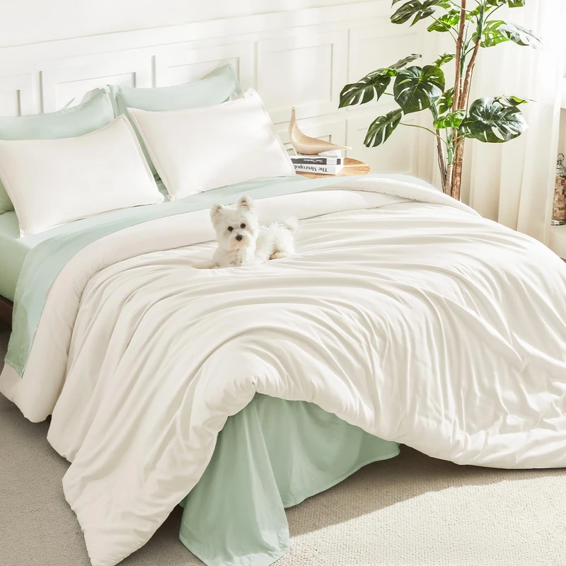 Litanika Ivory Comforter Full Size, 3 Pieces Lightweight Solid Bed Set