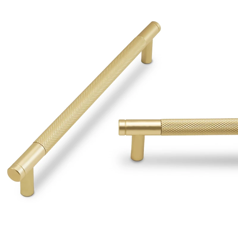 BUKOBYHE 10 Pack 7Inch Brushed Brass Kitchen Cabinet Handles Knurled Cabinet Pulls Gold Drawer Pulls Kitchen Hardware