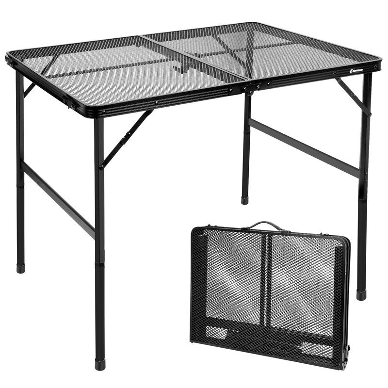 E EASTSTORM 3ft Portable Camping Table, 2 Adjustable Heights Mesh Small Folding Table (35''x 23'') – Lightweight Outdoor Cooking & Dining Table for Camping, Garden, Patio, Beach & Festivals