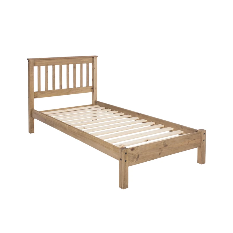 Home Source Solid Pine Wood 3ft Single Bed Frame, Slatted Bedstead, Headboard, Natural Finish