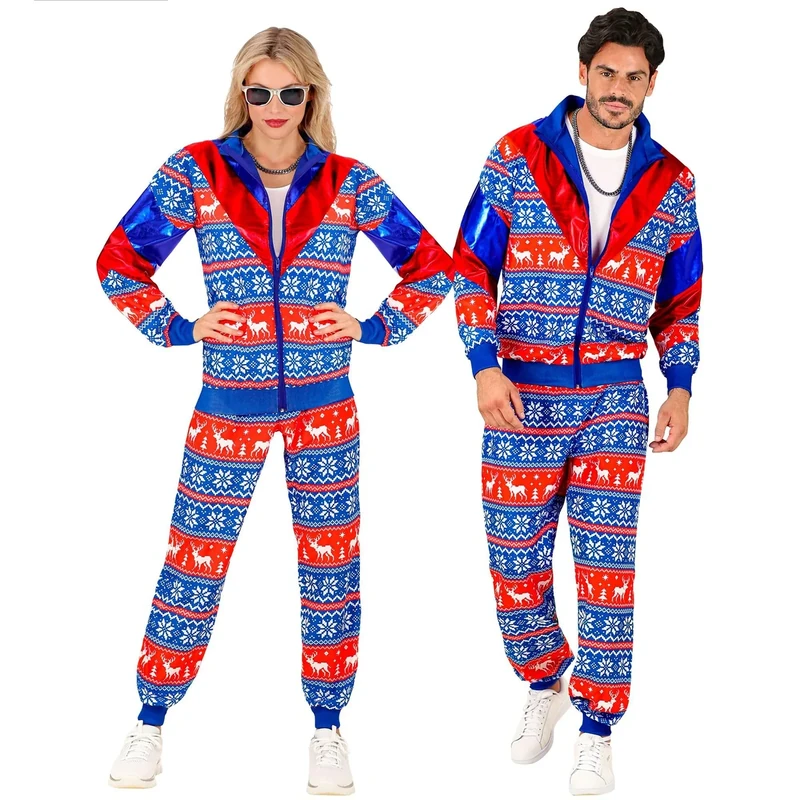 W WIDMANN MILANO Party Fashion - Unisex Adult Christmas Party Fashion Jumpsuit, Santa Claus, 80s, Glows Under UV Light, Carnival, Theme Parties