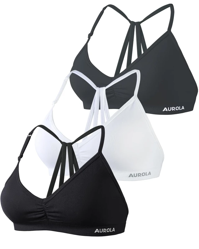 AUROLA Mercury Workout Sports Bras Women Athletic Removable Padded Backless Strapy Gym Yoga Crop Top, Pack(Black+Ivory+Volcanic Grey), S - Image 1